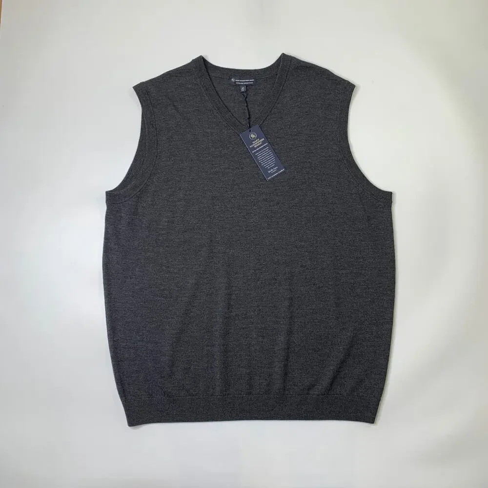 Hart Schaffner Marx Sweater Vest Mens 2XT Tall Grey Merino Wool Soft V Neck Golf